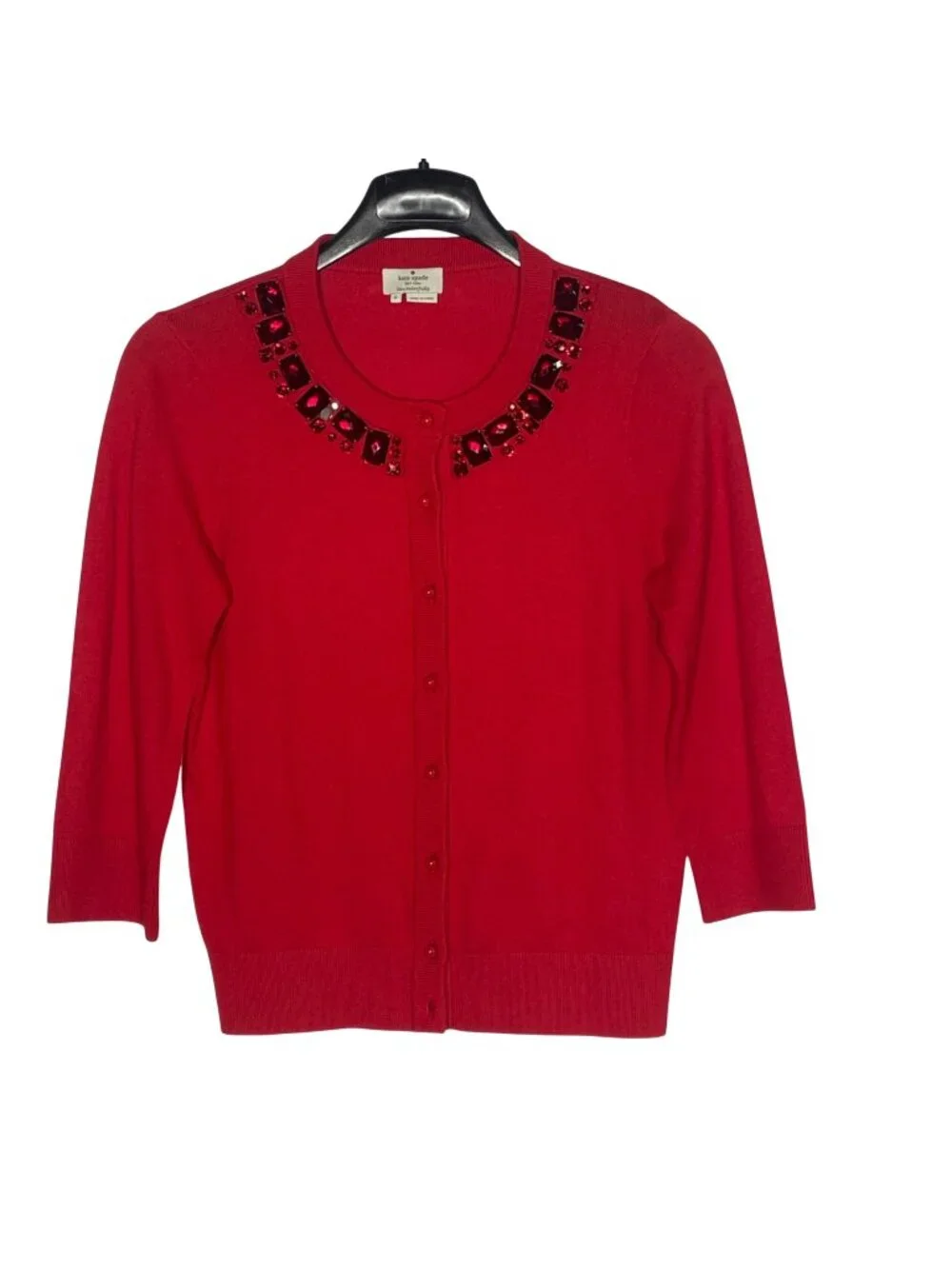 Kate Spade Gem Collar Cardigan Sz SM Wool Blend Valentine Holiday Festive Jewel
